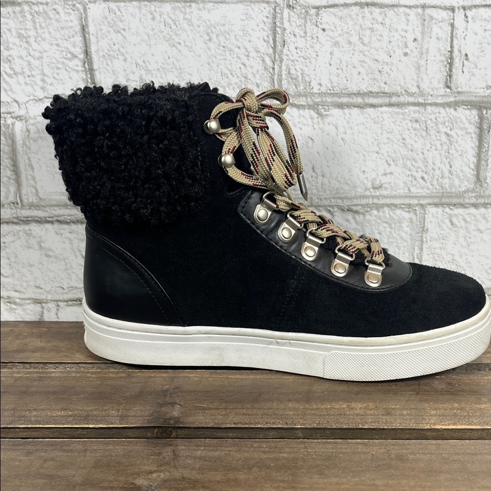 Sam Edelman Luther Women's Black Suede High Top Sneakers w/vegan shearling ankle - Picture 8 of 10